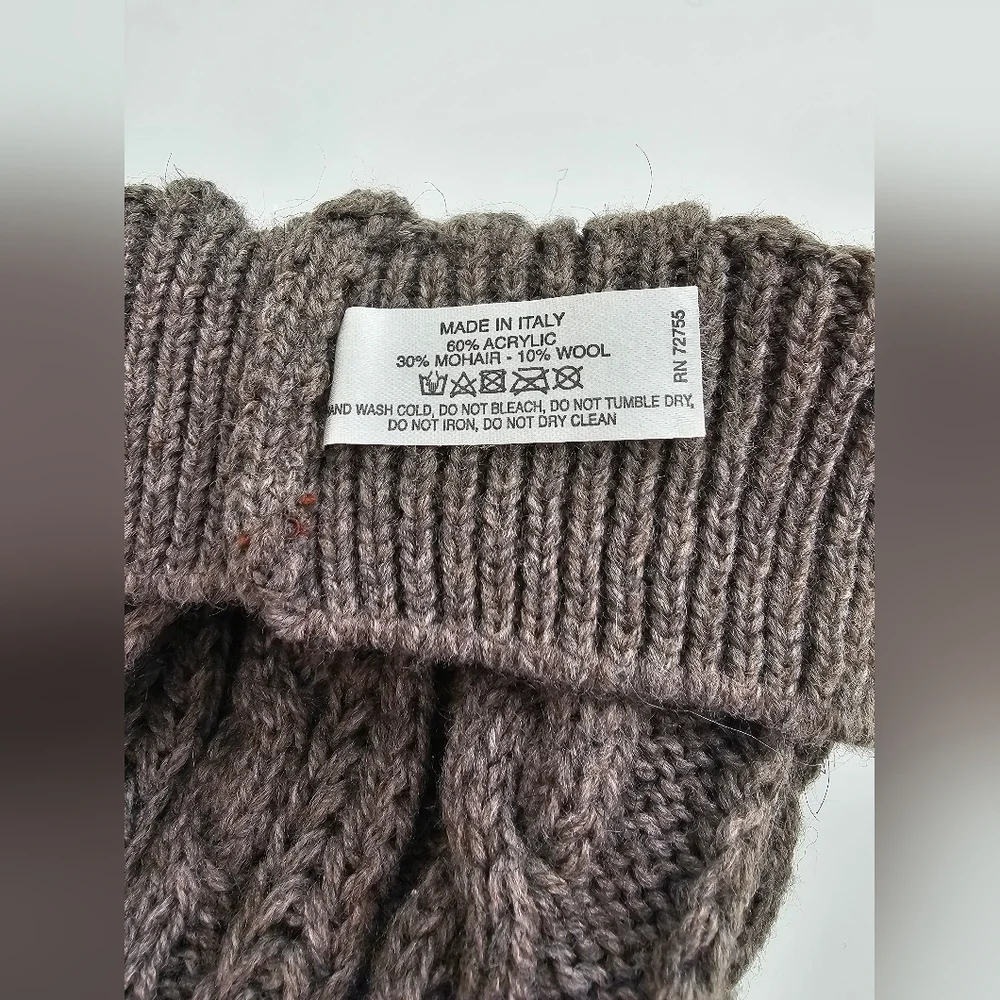 Made in Italy Mohair & Wool Blend Beanie – Cable Knit Slouchy Hat – Taupe Brown - Picture 5 of 5
